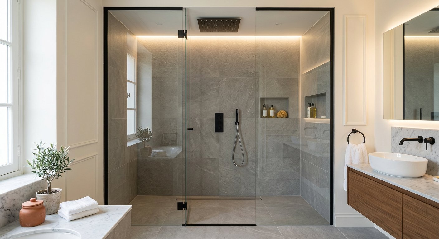 Installation de salle de bain moderne avec douche à l'italienne à Montrouge