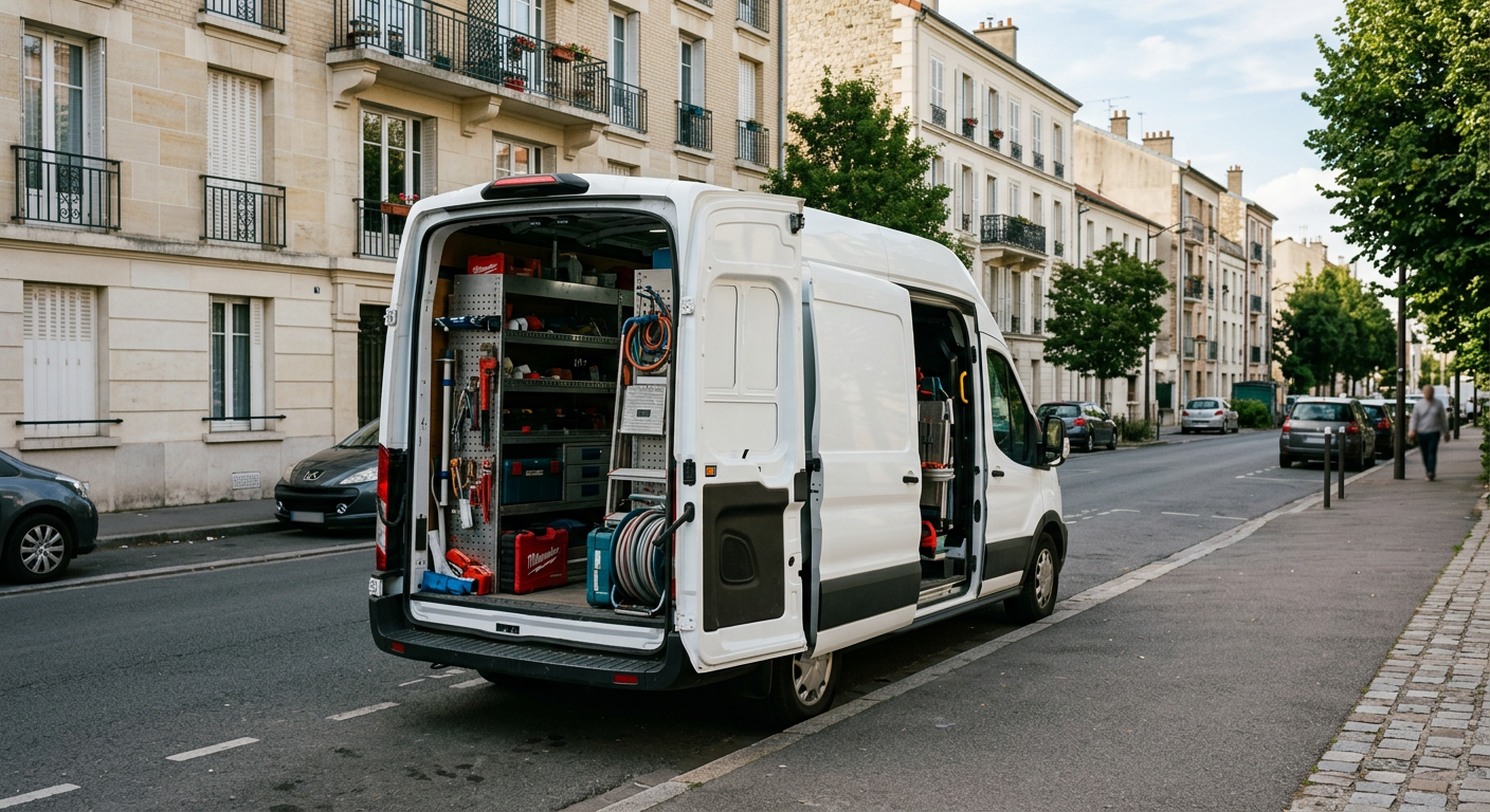 Camionnette plombier Allo Plombier Montrouge en intervention dans les Hauts-de-Seine